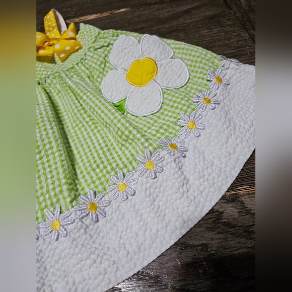 BONNIE BABY SUMMER BABY GIRL DRESS GREEN, FLOWER AND BOWS - Picture 2 of 6